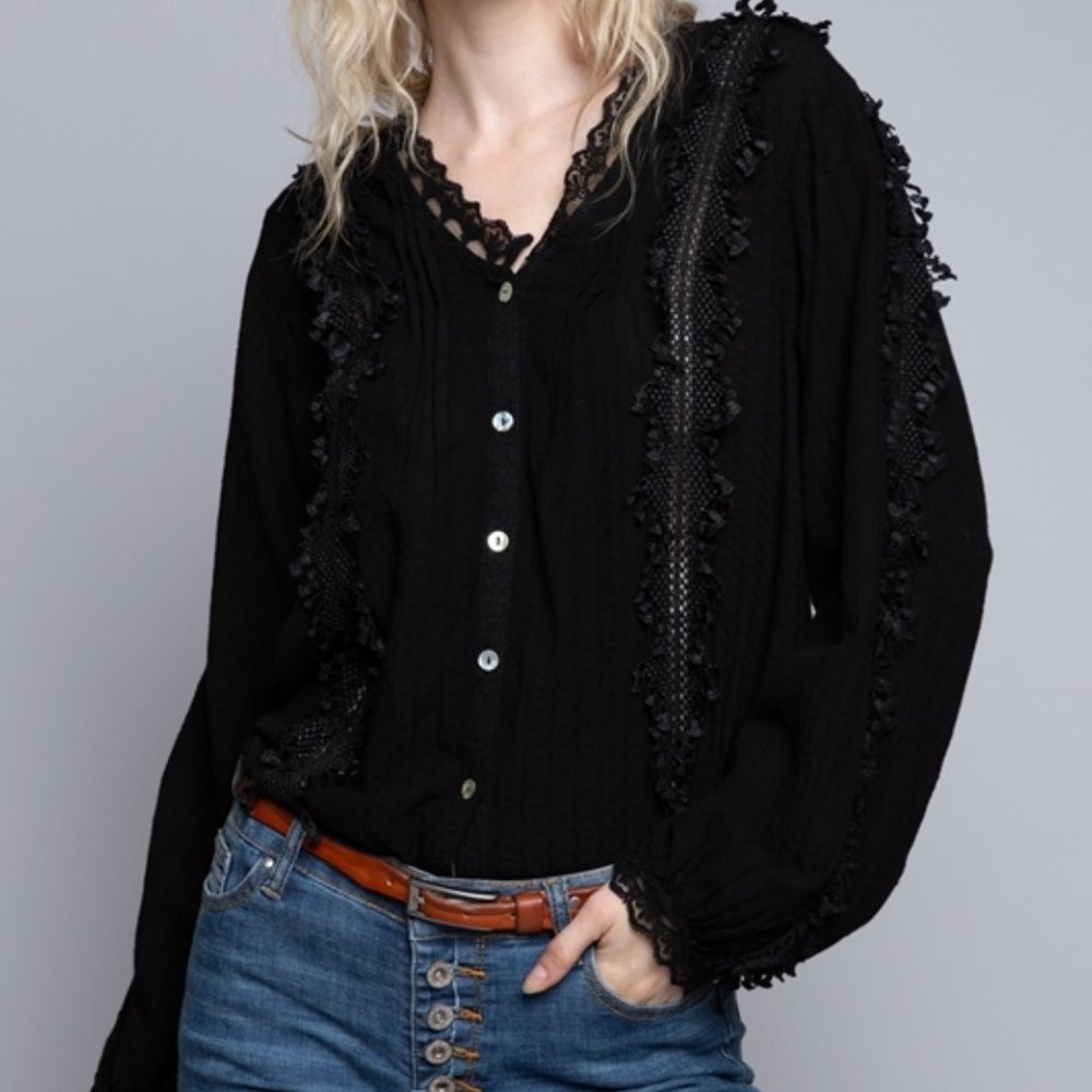 POL Boho Goth Black Lace Woven Blouse Top NEW - Picture 2 of 9